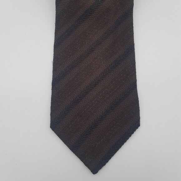 Giorgio Armani Cravatte Silk & Wool Tie Chocolate Brown & Black Diagonal Stripes - Picture 7 of 11